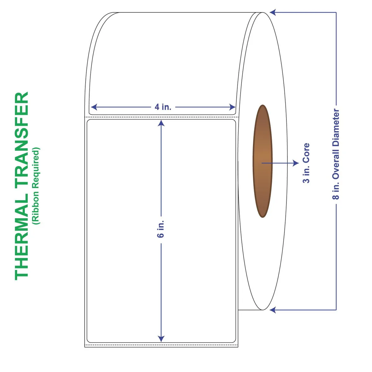 White rectangular label rolls perforated on core