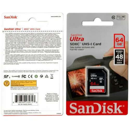 SanDisk SanDisk Ultra 64GB UHS-I Class 10 SDHC memory card — product photo