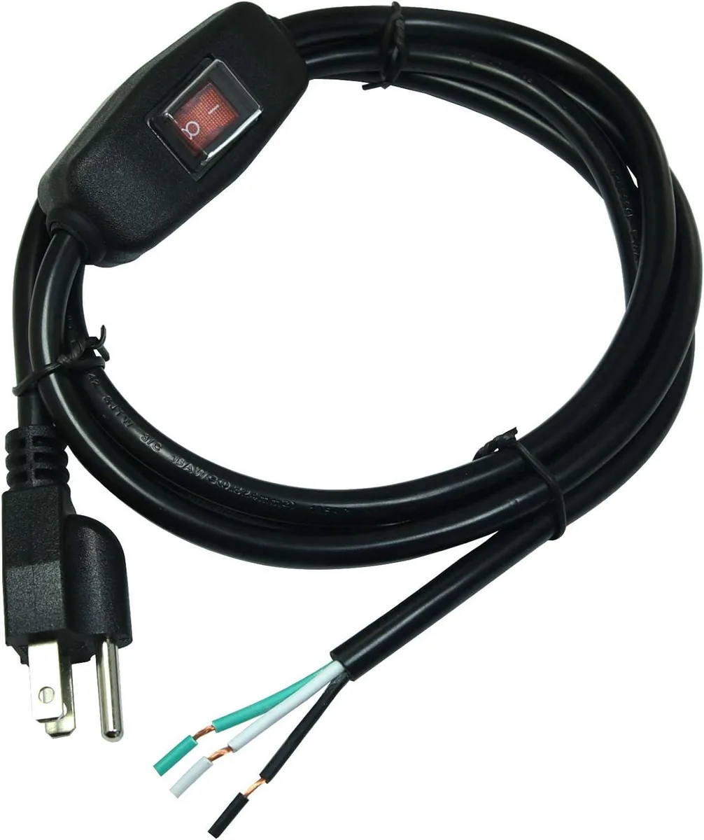 Kenuco Kenuco 6ft 18AWG 3 Prong AC Power Cord with Switch NEMA 5-15P Open End 10A 125V — product photo