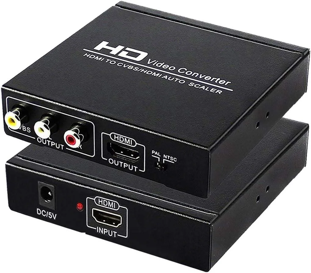 Black rectangular adapter with HDMI and RCA ports