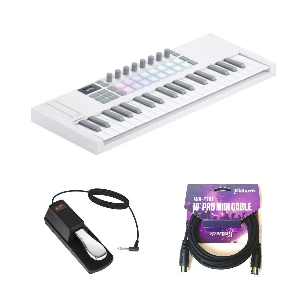 Novation Novation Launchkey Mini 37 MK4 White Bundle with Pedal &amp; 10 ft MIDI Cable — product photo