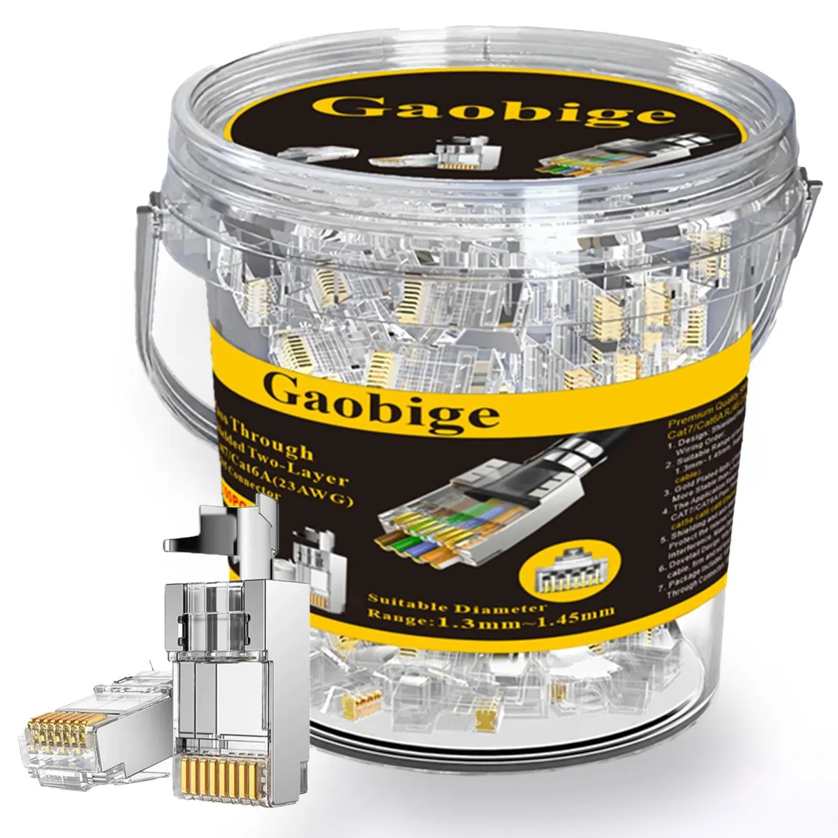 KEHIPI KEHIPI 100-Pack Cat6A RJ45 Pass Through Connectors Shielded 23AWG — product photo