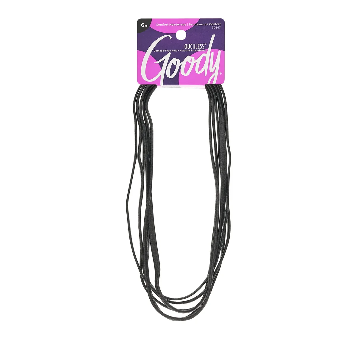 Six black flat narrow headwraps, no metal, thin fabric