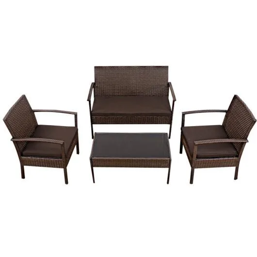SlickBlue SlickBlue 4-Piece Rattan Wicker Patio Furniture Set Brown — product photo