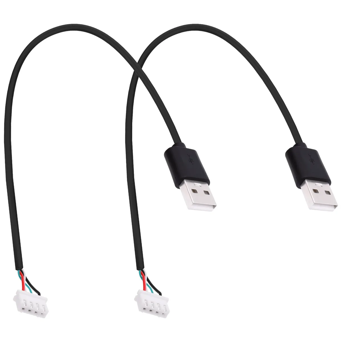 Two black 30 cm USB A to XH2.54 4‑pin cables with PVC jackets