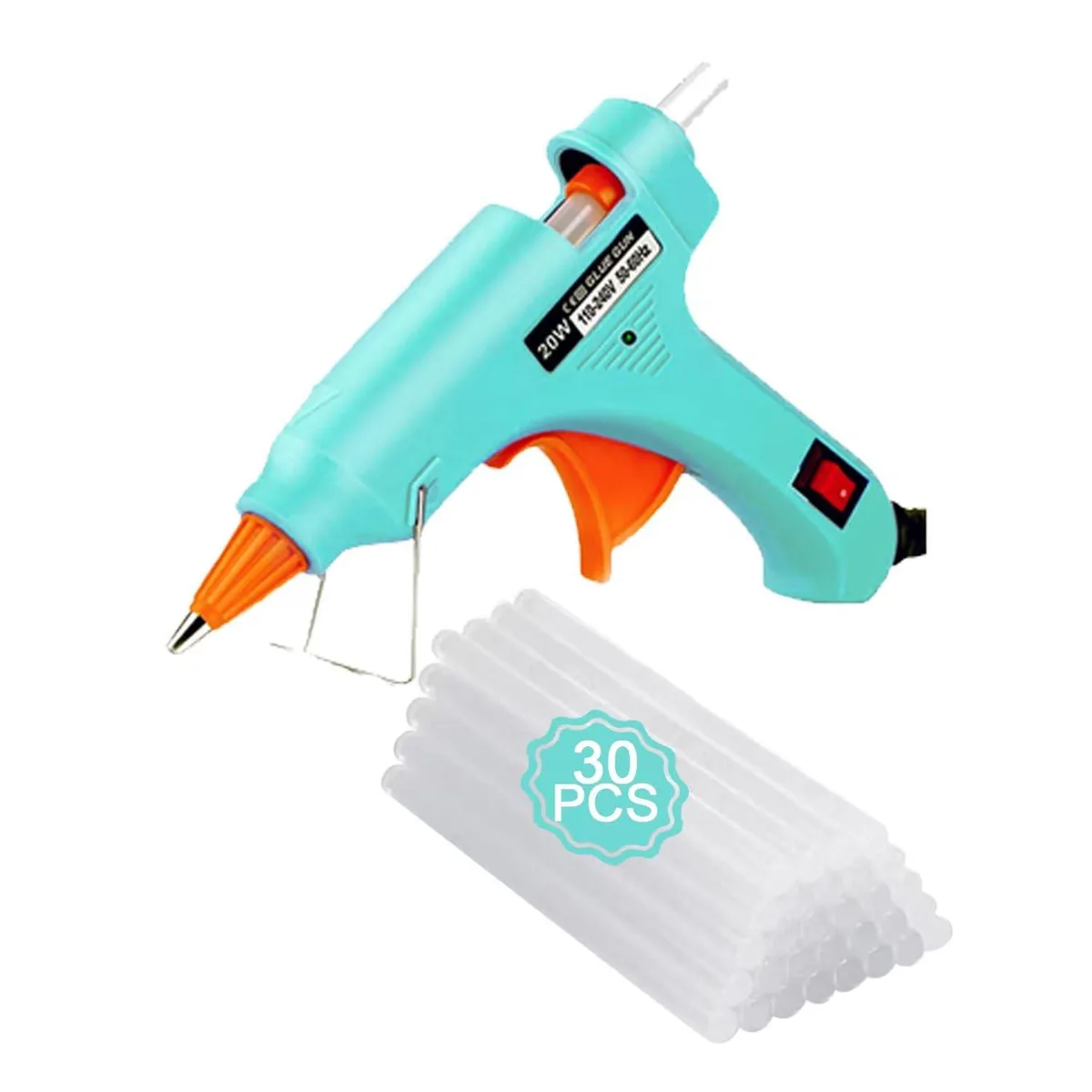 Mini hot glue gun in lake blue with 30 glue sticks