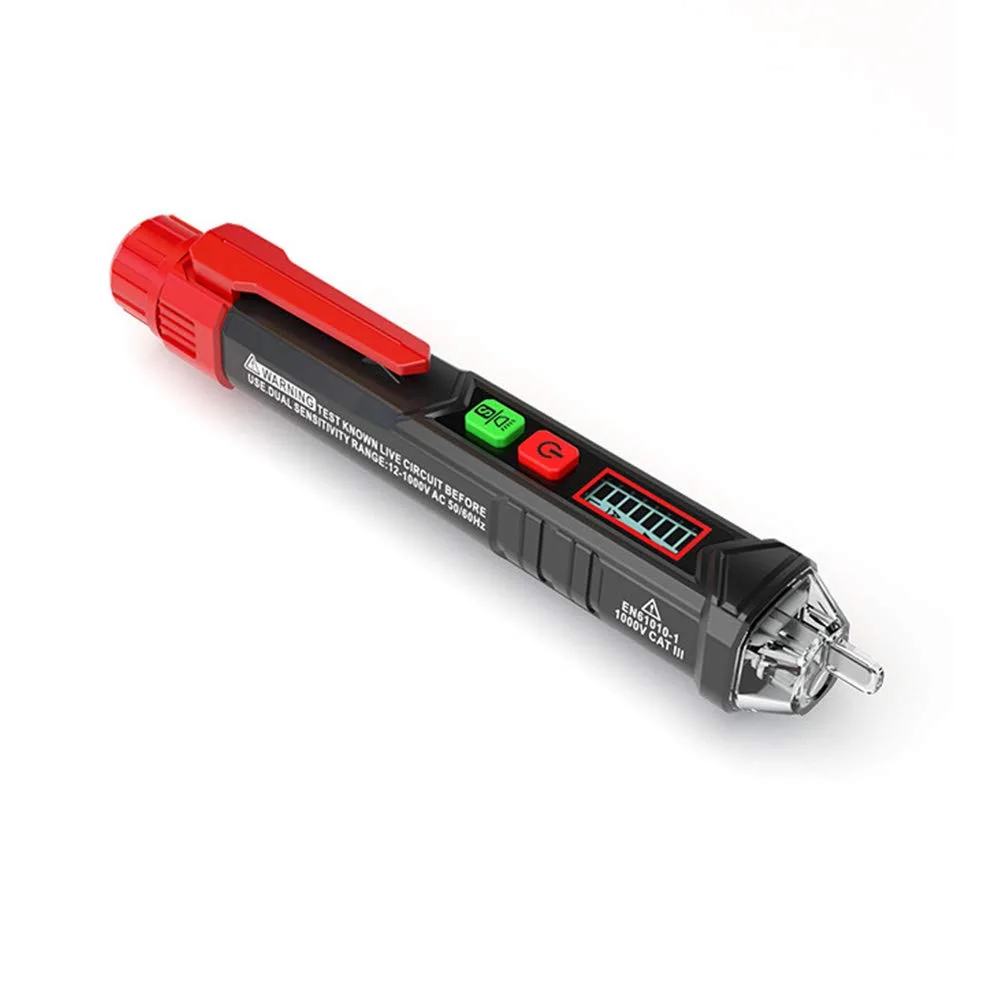 Yellow pen-shaped voltage tester with LCD screen and LED tip