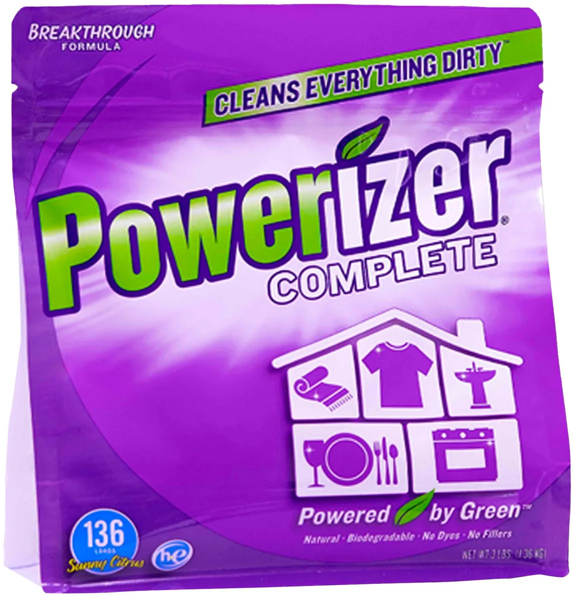 White powder detergent in 3lb bag with scoop
