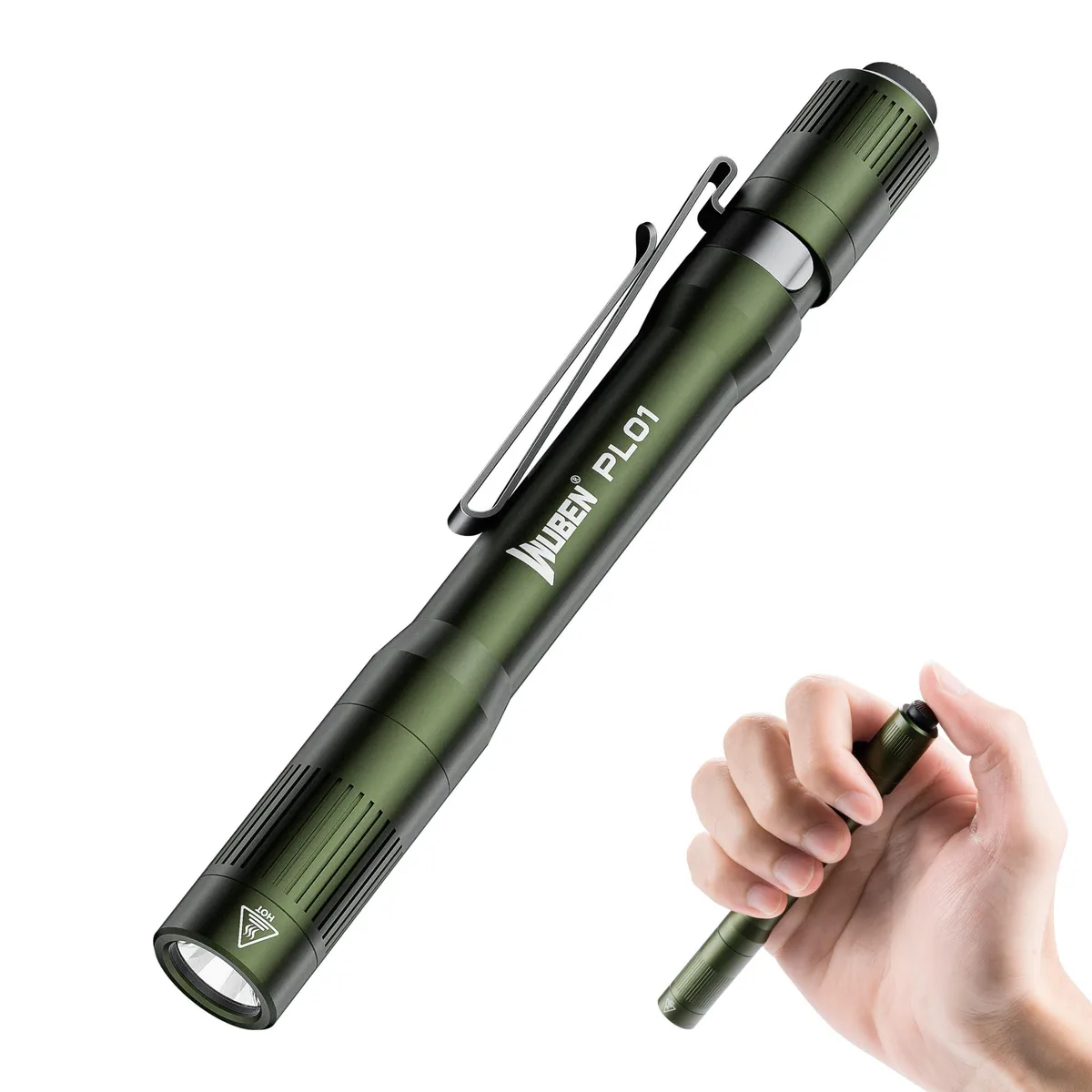 Slim silver aluminium pen flashlight with two-way clip and lanyard loop