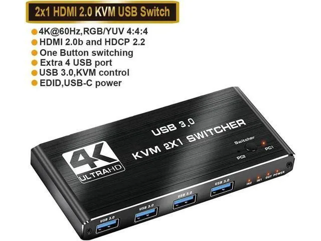 LORDWORLD LORDWORLD USB 3.0 KVM Switch 2-in-1-out 4K60Hz — product photo