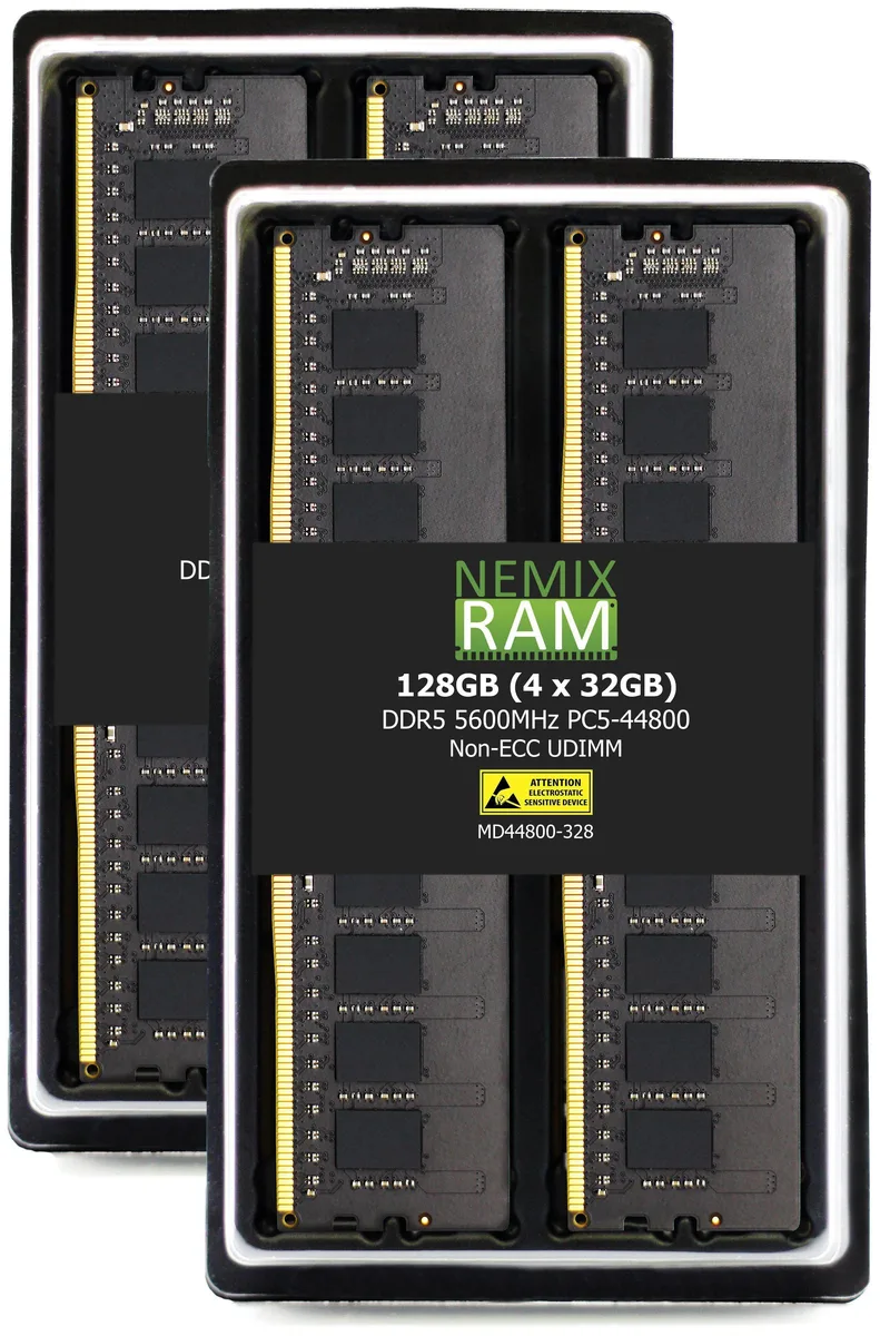 NEMIX RAM NEMIX RAM 128GB (4x32GB) DDR5 5600 CL46 1.1V 288-Pin UDIMM for MSI B760M Project Zero memory upgrade — product photo