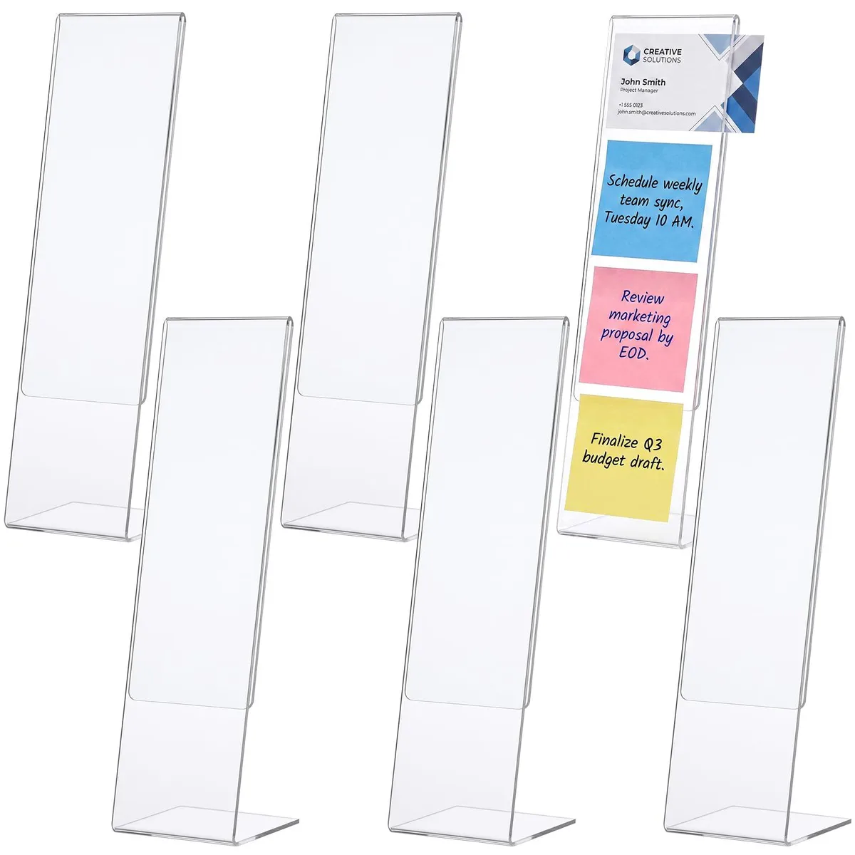 Six clear acrylic L-shaped monitor memo boards, 3.15 by 12.6 inches