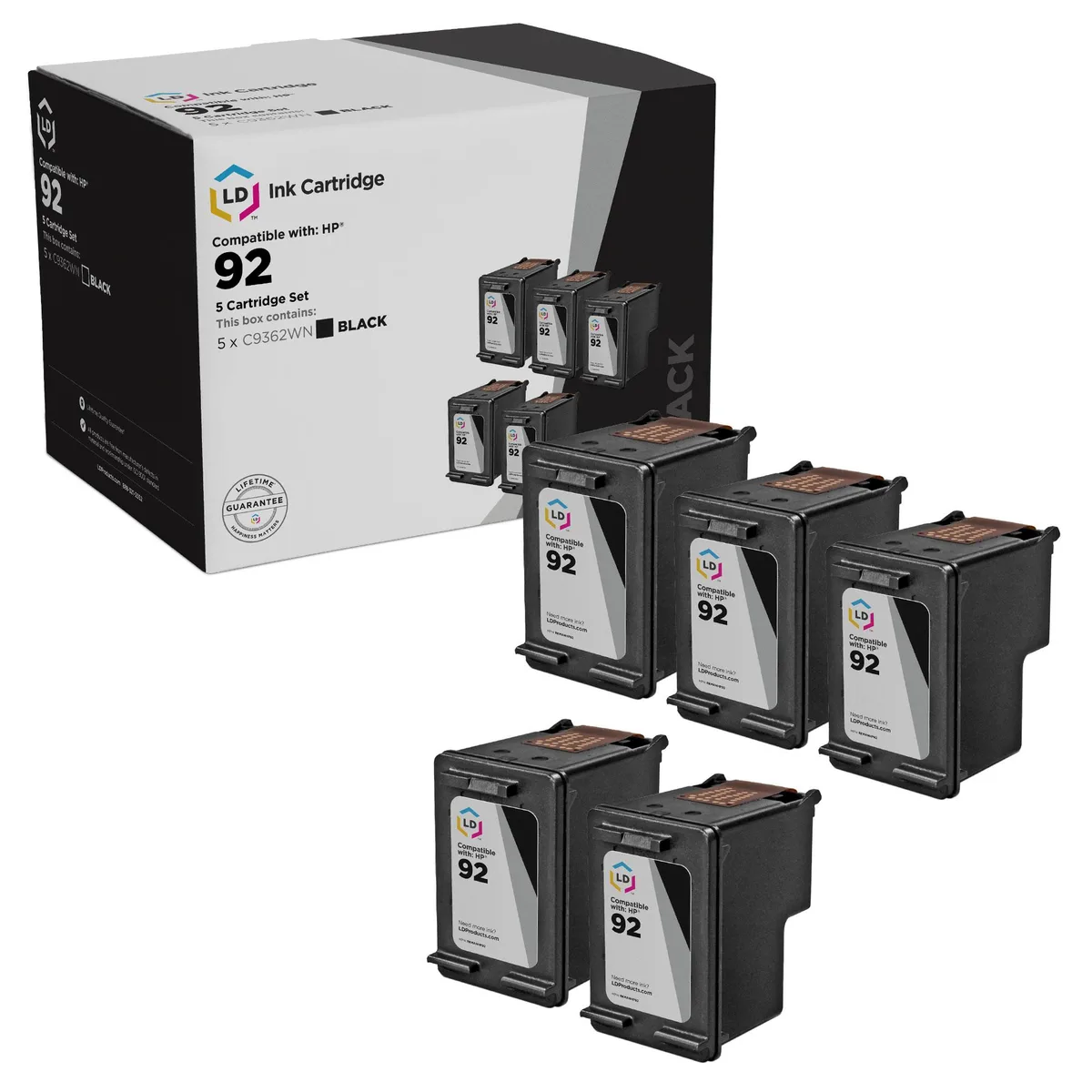 LD Products LD Products HP 92 Black Ink Cartridge 5-Pack 200 Pages — product photo