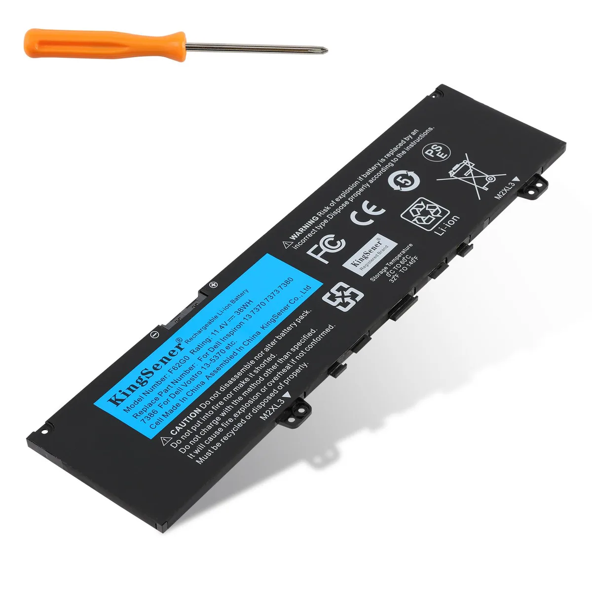 KingSener KingSener F62G0 11.4V 38WH laptop battery Dell 13 5370 7370 7373 7380 7386 Vostro RPJC3 39DY5 — product photo