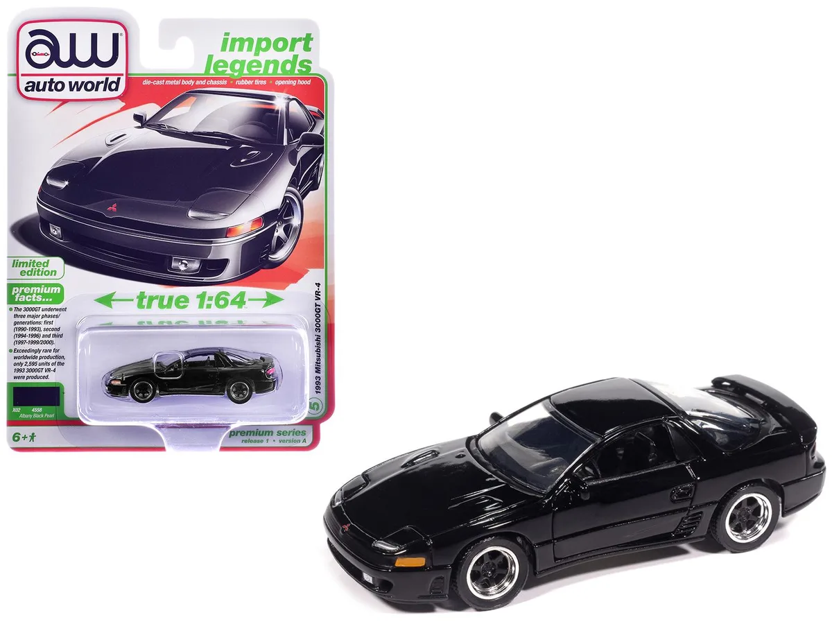 auto world Auto World 1993 Mitsubishi 3000GT VR-4 Albany Black Pearl Import Legends 1/64 Diecast Hobby Collectible — product photo