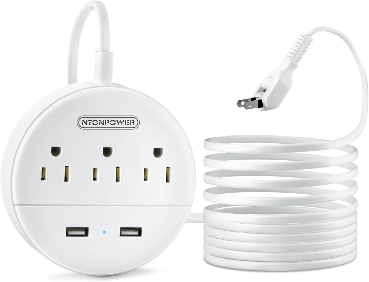 NTONPOWER NTONPOWER 2-Prong Power Strip 10 ft 3 Outlets 2 USB White — product photo