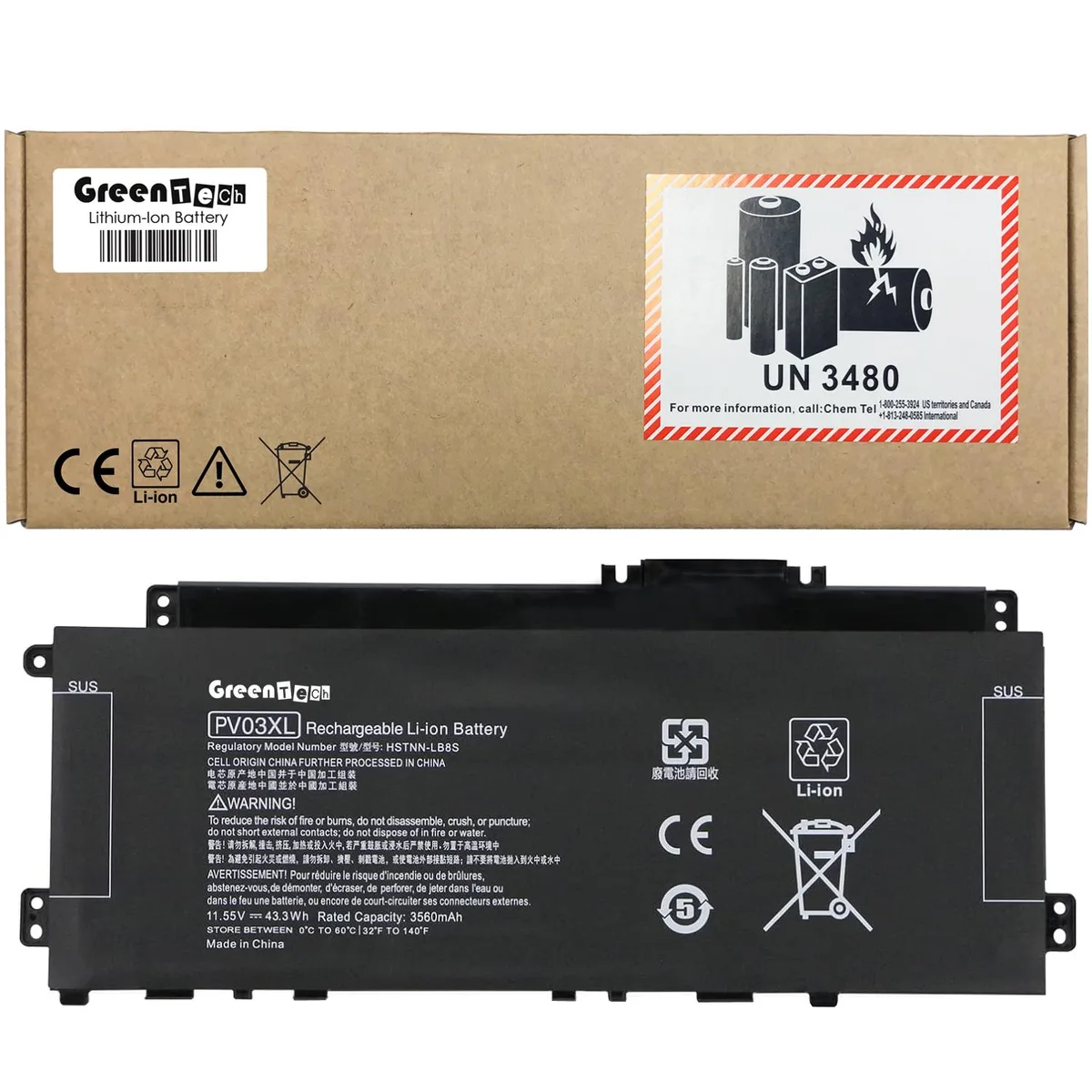 GreenTechLLC GreenTechLLC PV03XL 11.55V 43.3Wh laptop battery — product photo