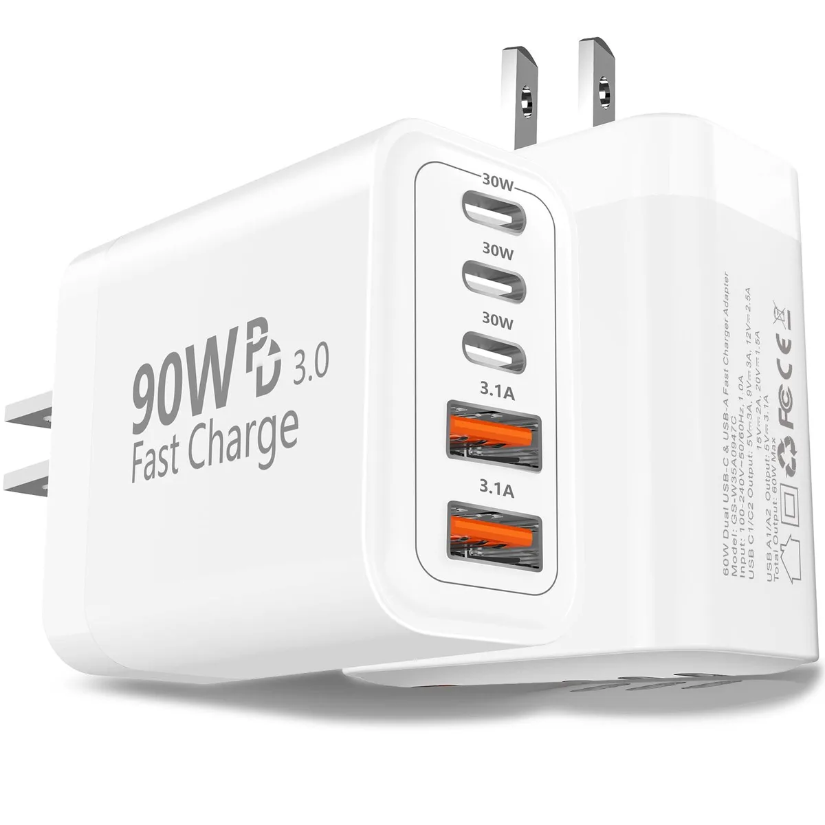 BAOYUANDA 90W 5-Port USB Charger 2-Pack (3C+2A) — product photo