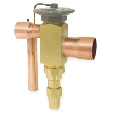 Parker OE-20-VX100 thermostatic expansion valve, brass body, adjustable, straight-through solder connections