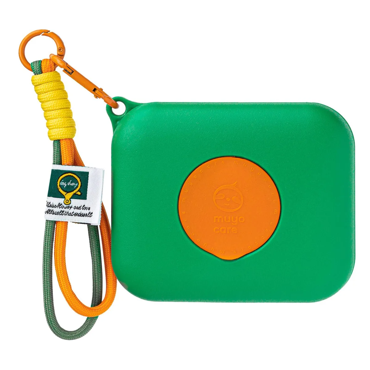 Green rectangular tissue dispenser case with orange lid