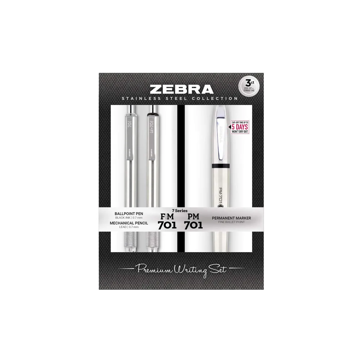  Logitech Zebra PM-701 F-701 M-701 Steel Writing Set 3-Pack Blue — product photo