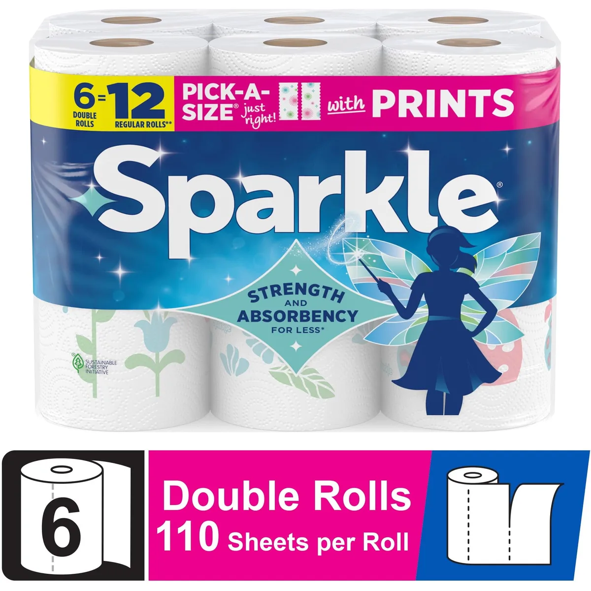 Sparkle Towels Sparkle Towels Pick-A-Size Paper Towels Multi-Color 6 Double Rolls 110 Sheets per Roll — product photo