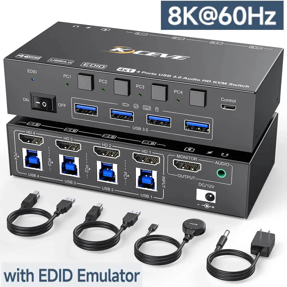AUTYUE AUTYUE 8K@60Hz 4-Port HDMI KVM Switch with USB 3.0 &amp; Wired Remote — product photo