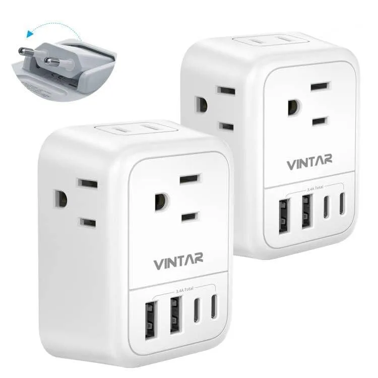  Vintar OL-519EU 2-Pack USB Charger 4 AC 4 USB (2 USB-C) 15W Foldable 100-250V — product photo