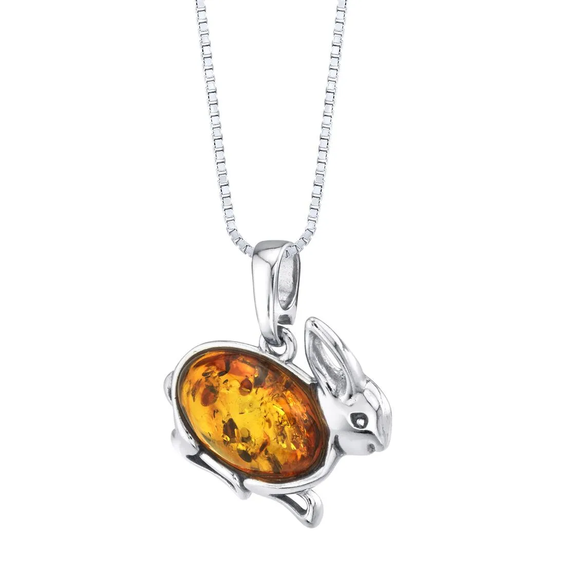 Oravo Oravo Sterling Silver Baltic Amber Bunny Pendant Necklace Cognac 18" 1.9ct .925 — product photo