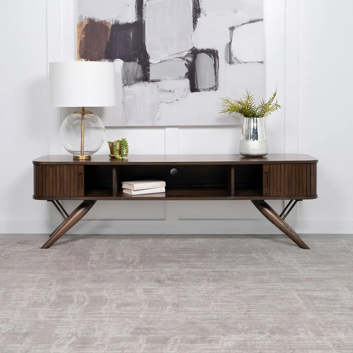 tuphen tuphen Stewart Walnut TV Stand 71 inch Sliding Door Home Entertainment — product photo