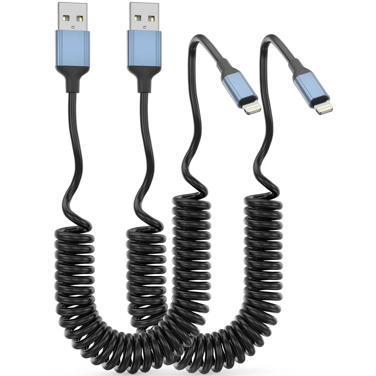 RUOCLRIS RUOCLRIS 2Pack MFi Coiled Lightning Cable 3FT 1.5-2ft stretch iPhone 14/13/12/11 — product photo