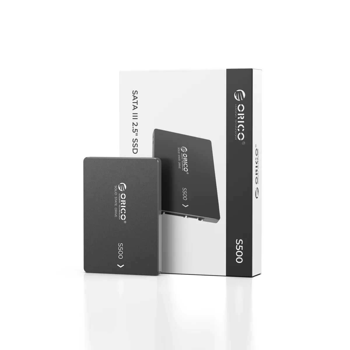 Rectangular 2.5 inch SATA SSD in black casing