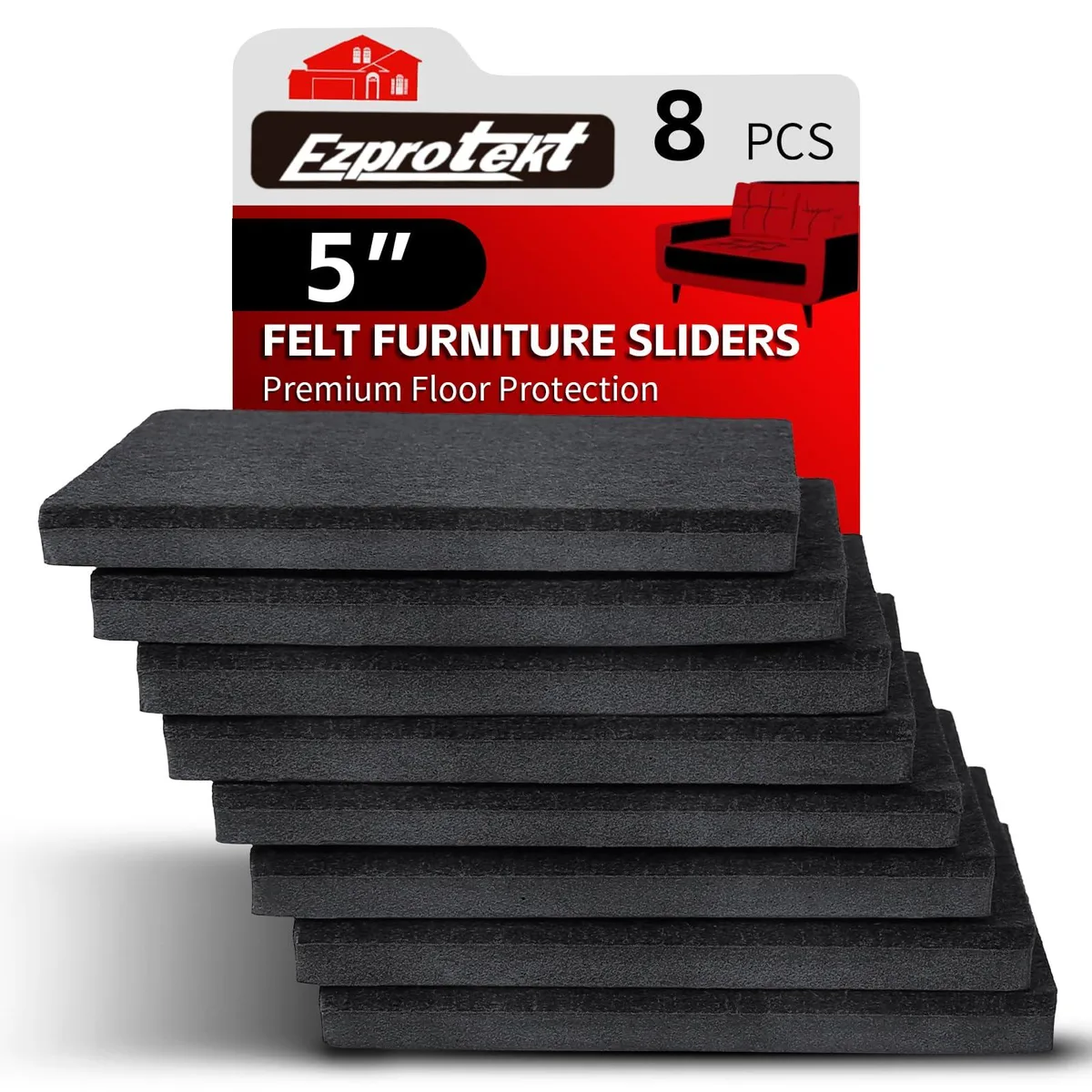  Ezprotekt H-21 5 Inch Square Felt Furniture Movers Sliders 18 Pack Black — product photo
