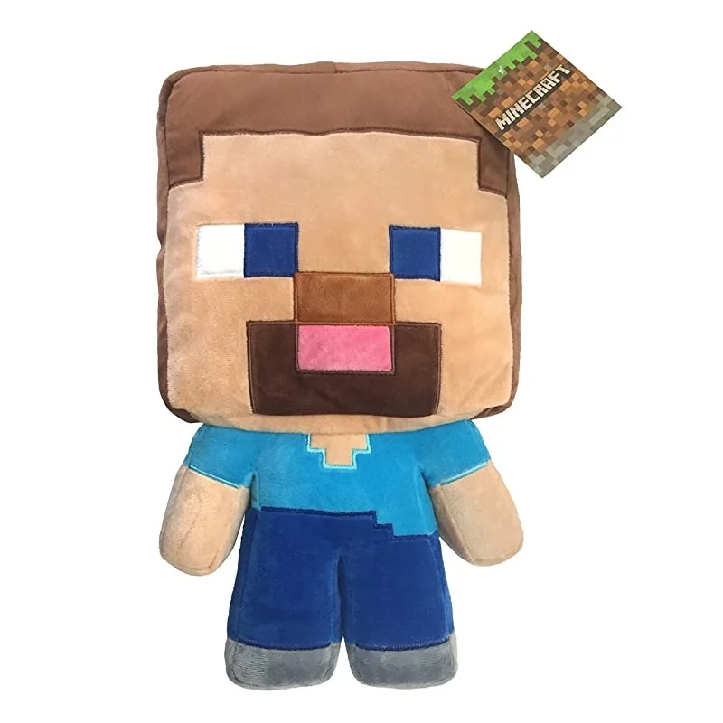 Square Minecraft Steve plush pillow, 16 by 10 inches, soft polyester microfiber, pixelated design