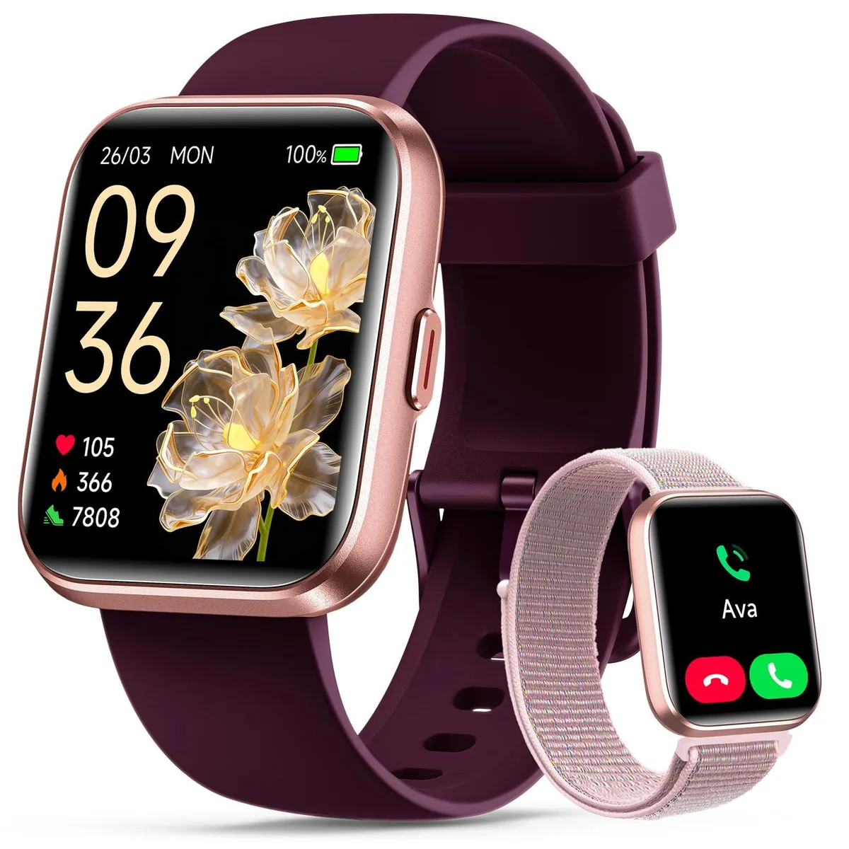  WMK ID208 PLUS+ Smart Watch 1.83" Burgundy Silicone Band — product photo