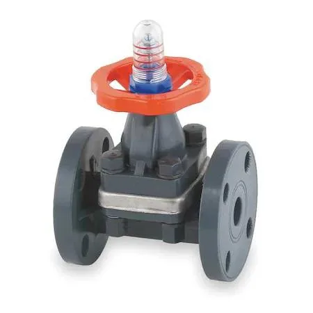 White PVC true-union diaphragm valve with wheel handle, 3/4 inch NPT and socket ends, FKM seals