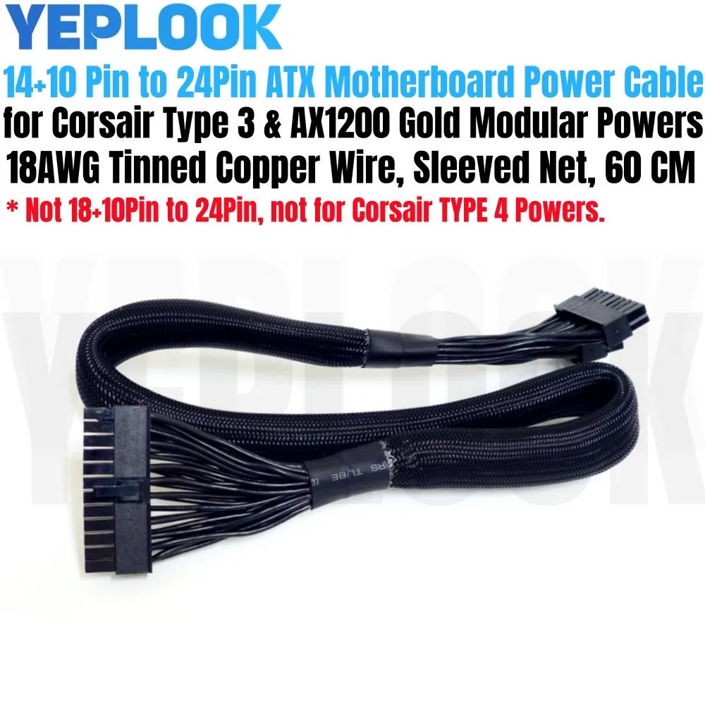 YEPLOOK YEPLOOK 14+10Pin to 20+4Pin 24Pin ATX PSU Cable 18AWG 60CM Corsair Type 3 — product photo