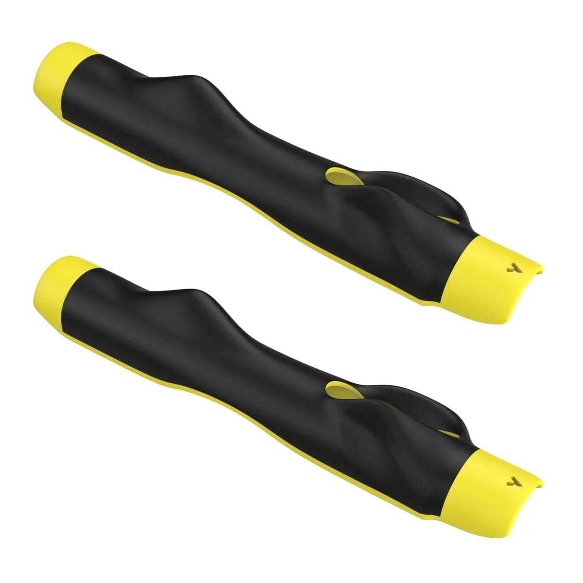 Two yellow golf grip trainers, compact palm-sized form, textured non-slip finish