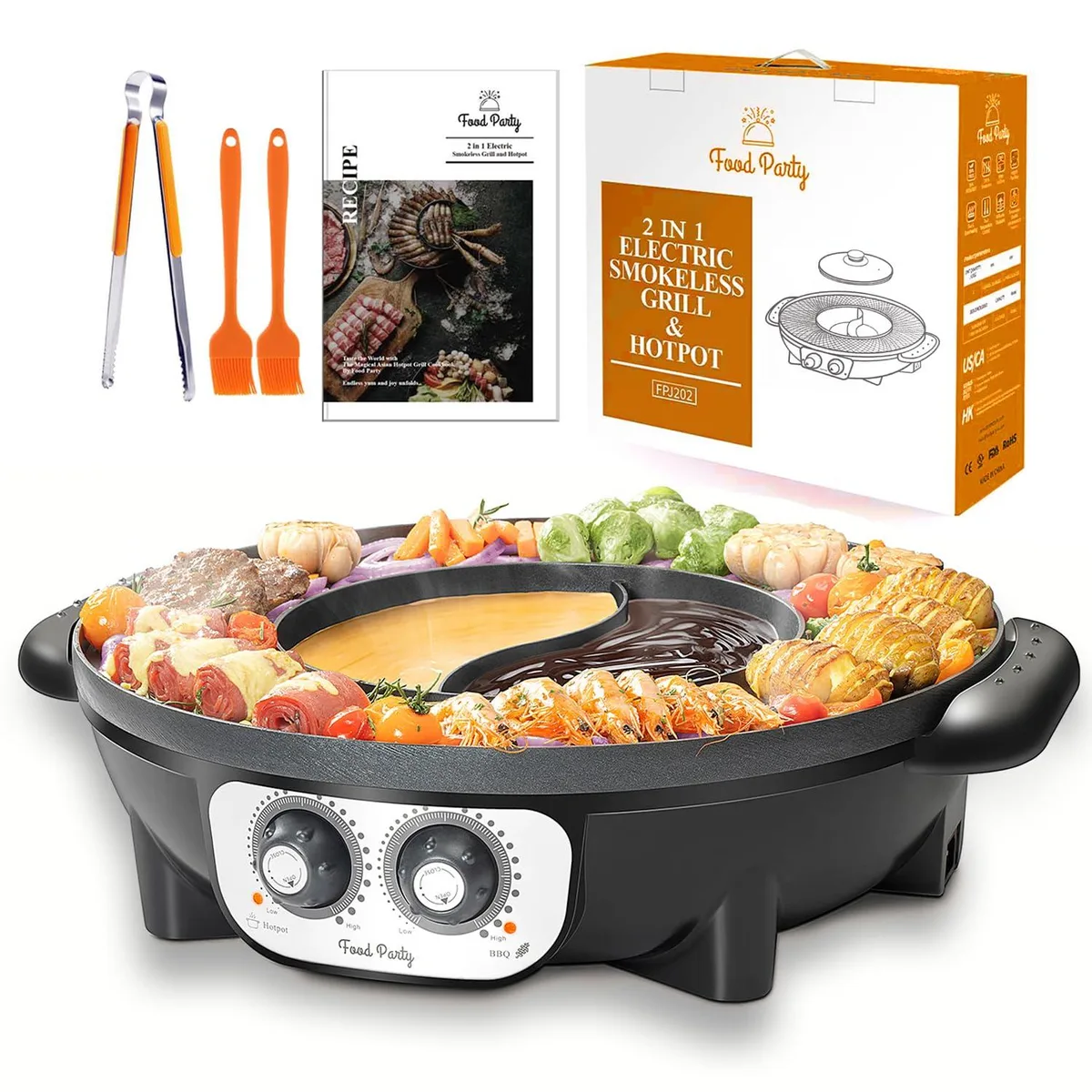  Food Party FPJ201 Electric Hot Pot &amp; BBQ Grill Combo 1700W — product photo
