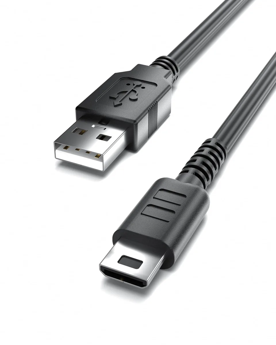 Black 1.2m USB-A to DS Lite charging cable with male connectors