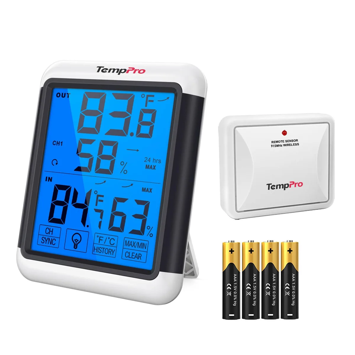  TempPro TP65 Indoor Outdoor Thermometer Hygrometer White Grey — product photo