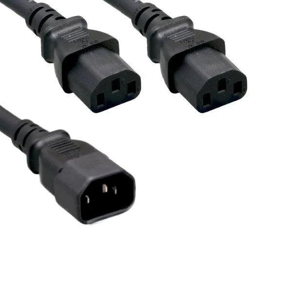 KENTEK KENTEK Power Y Cable IEC320 C14 to 2x C13 3 Ft 16 AWG Black — product photo