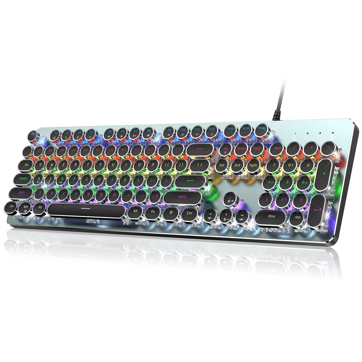 RisoPhy PC420A Typewriter Gaming Keyboard 104 Keys Clicky Blue Switch Metal Panel Rainbow LED Black — product photo