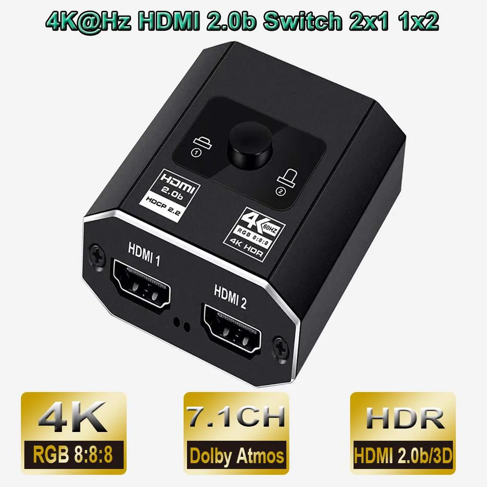 ESTONE ESTONE OZAB 4K@60Hz Bi-Directional HDMI Switch 2-Port UHD Black — product photo