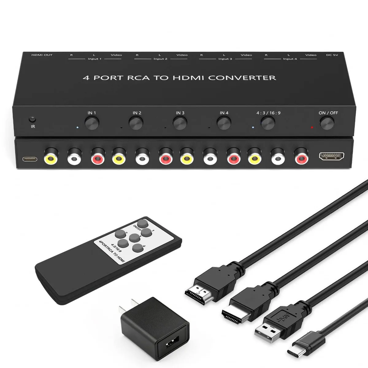  RuiPuo 4-Port RCA Composite to HDMI Converter 1080p 60Hz — product photo