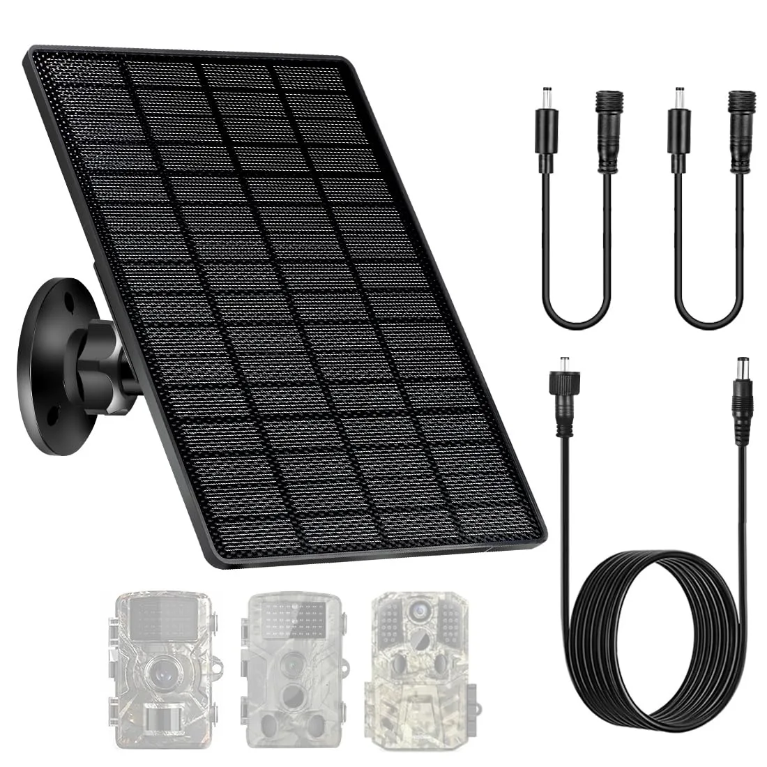 Black rectangular solar panel with integrated 6000mAh battery and 360° mounting bracket