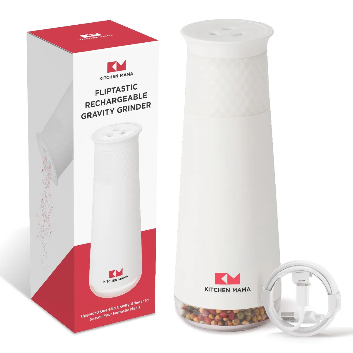 KITCHEN MAMA KITCHEN MAMA Rechargeable Gravity Salt Pepper Grinder White — product photo