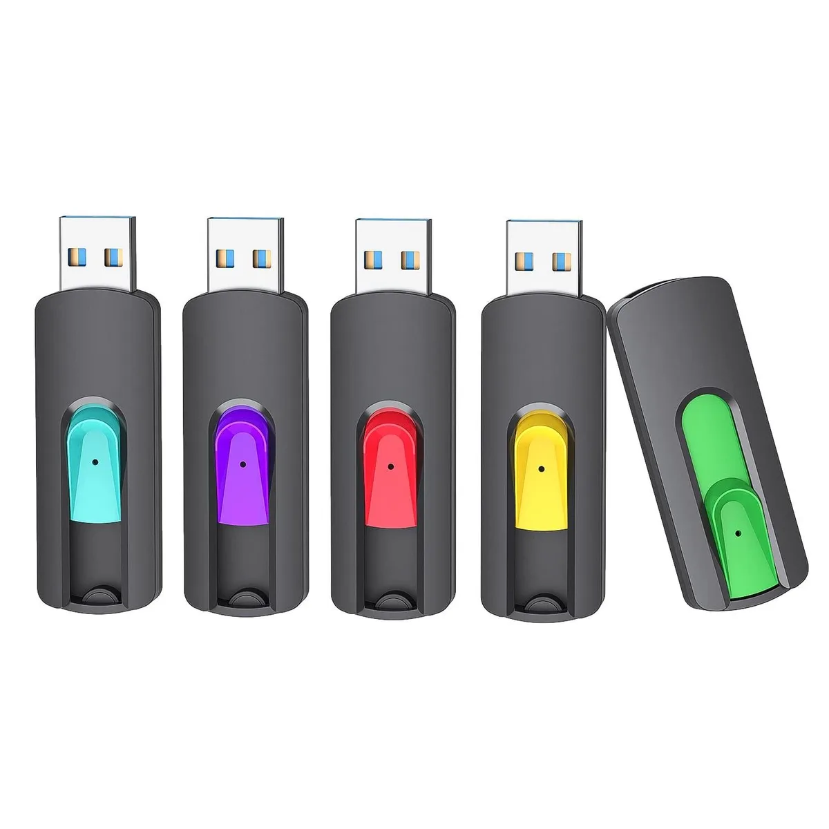 V2 Technologies V2 Technologies 5 Pack 128GB USB 3.1 Flash Drives 150MB/s Multi-Colour Retractable 2 in 1 accessory — product photo