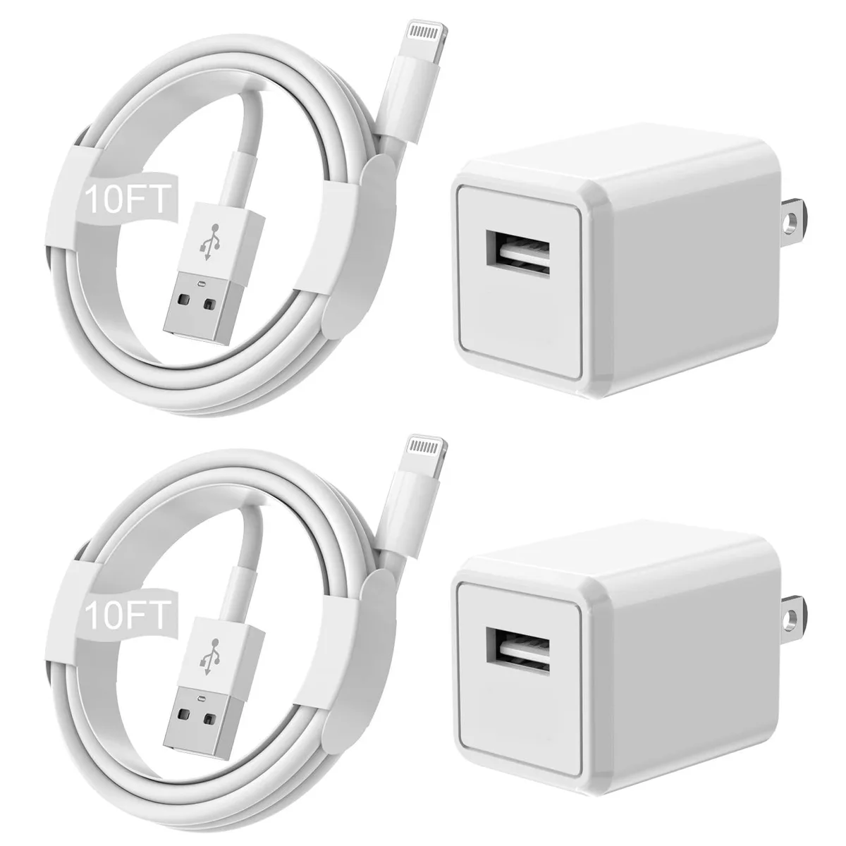 KEHIPI KEHIPI 2-pack 10 ft Lightning cable with USB charger, white — product photo