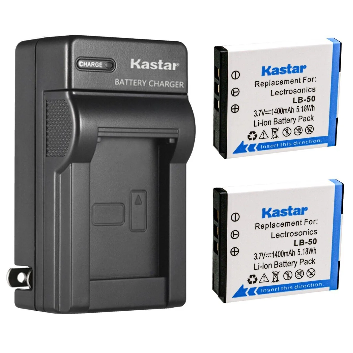 Kastar Kastar LB-50 2-pack battery and AC wall charger — product photo